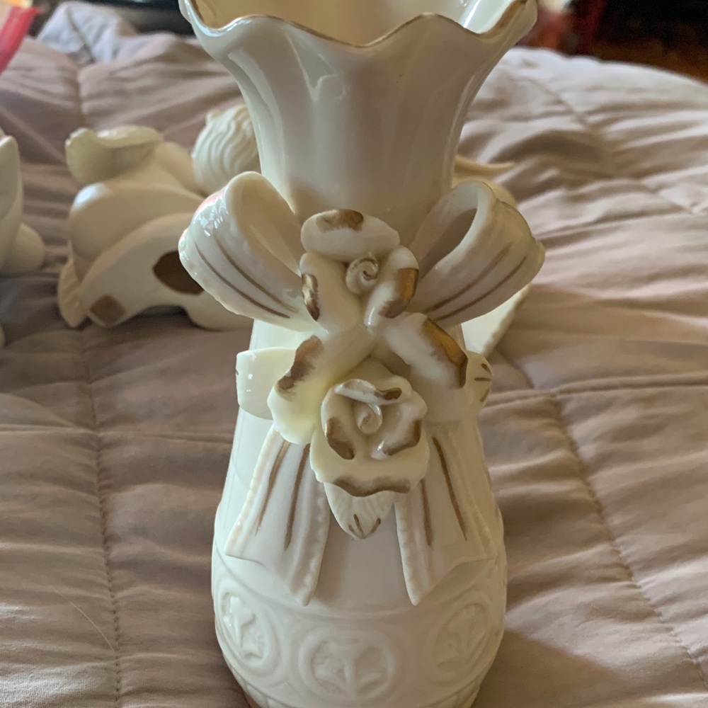 Lenox Cream and Gold Vase with Floral Design